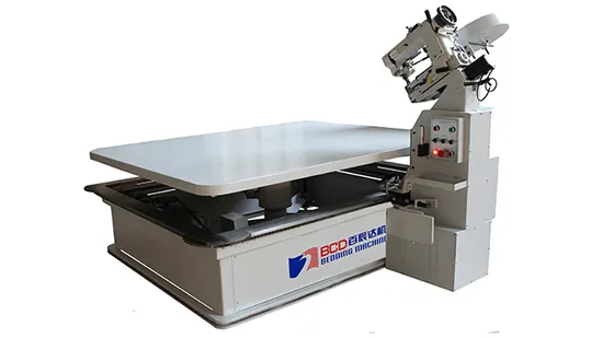 Máquina para enchapar bordes de colchón con cinta vertical hacia arriba y hacia abajo